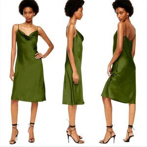NWOT Aritzia Wilfred "Only Cowlneck" satin slip dress — Grotto Green, Size L